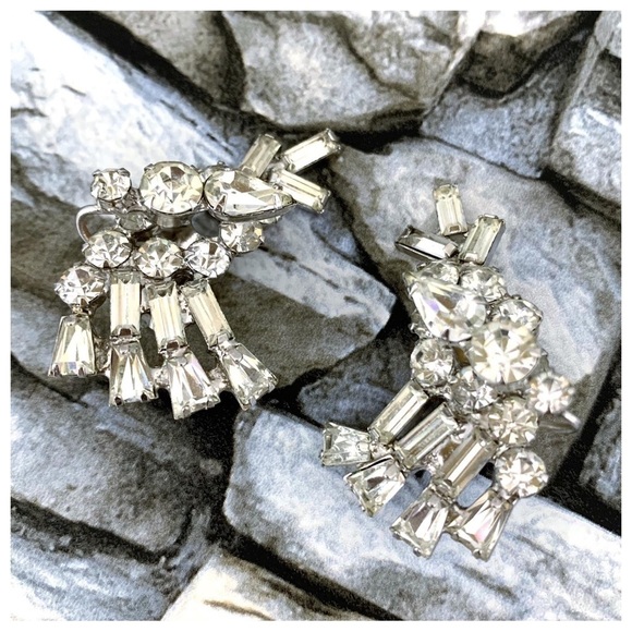 Vintage Juliana DeLizza Elster D&E Art Glass Rhinestone Ear Climber Clip Earring - Picture 6 of 7